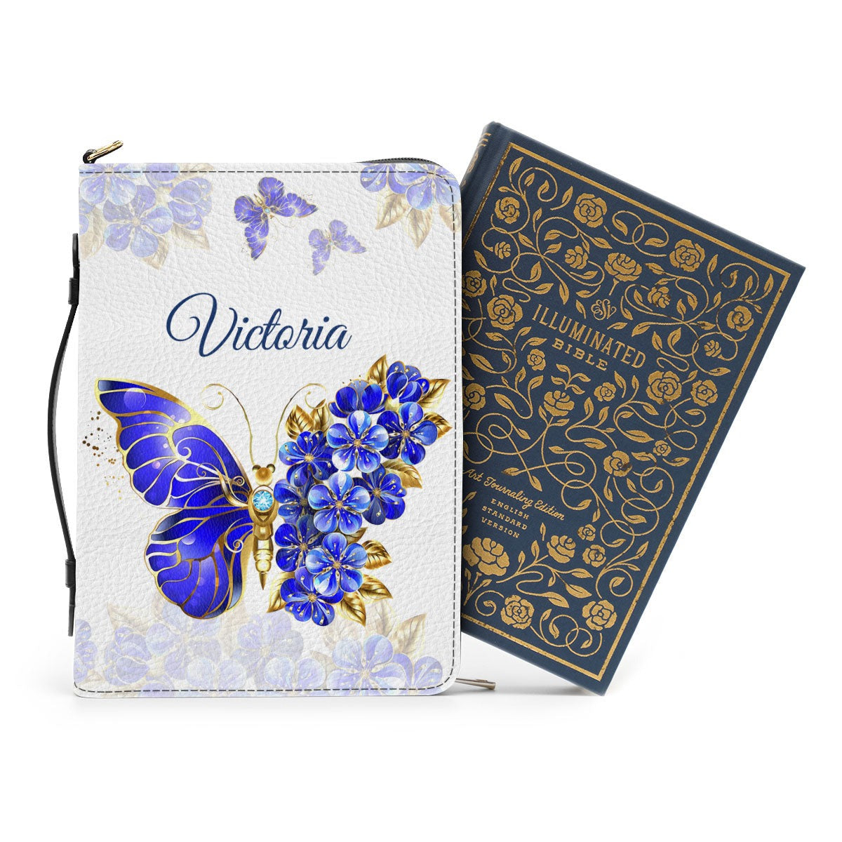 Colossians 3:23 - Butterfly And Flower Leather Book Cover, Christian Inspirational Gifts For Prayers ,Personalized Zippered Bible Cover With Handle